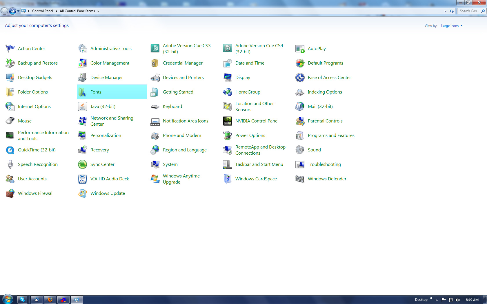 Windows Control Panel Screen Shot
