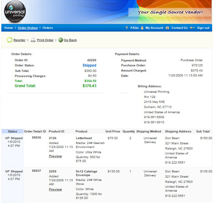 ePrint Order History